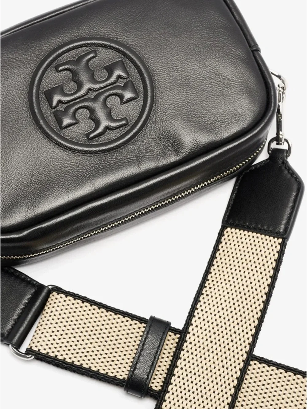 Tory Burch Black Miller Soft Mini Crossbody Bag with Woven Strap - New